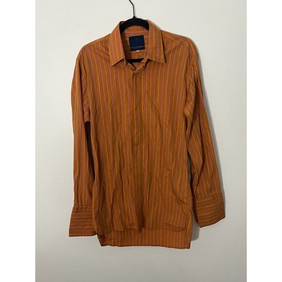 Ozwald Boateng Orange Dress Shirt Pink And Orange Stripes Size 16 Cuff Links - Picture 1 of 16
